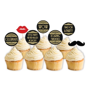 Gatsby Cupcake toppers Great party decor Printable toppers Retro Party decorations 20s Party Printable Cupcake toppers Vintage gold party