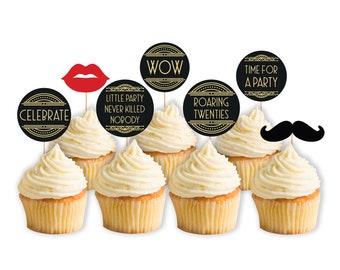 Gatsby Cupcake toppers Great party decor Printable toppers Retro Party decorations 20s Party Printable Cupcake toppers Vintage gold party