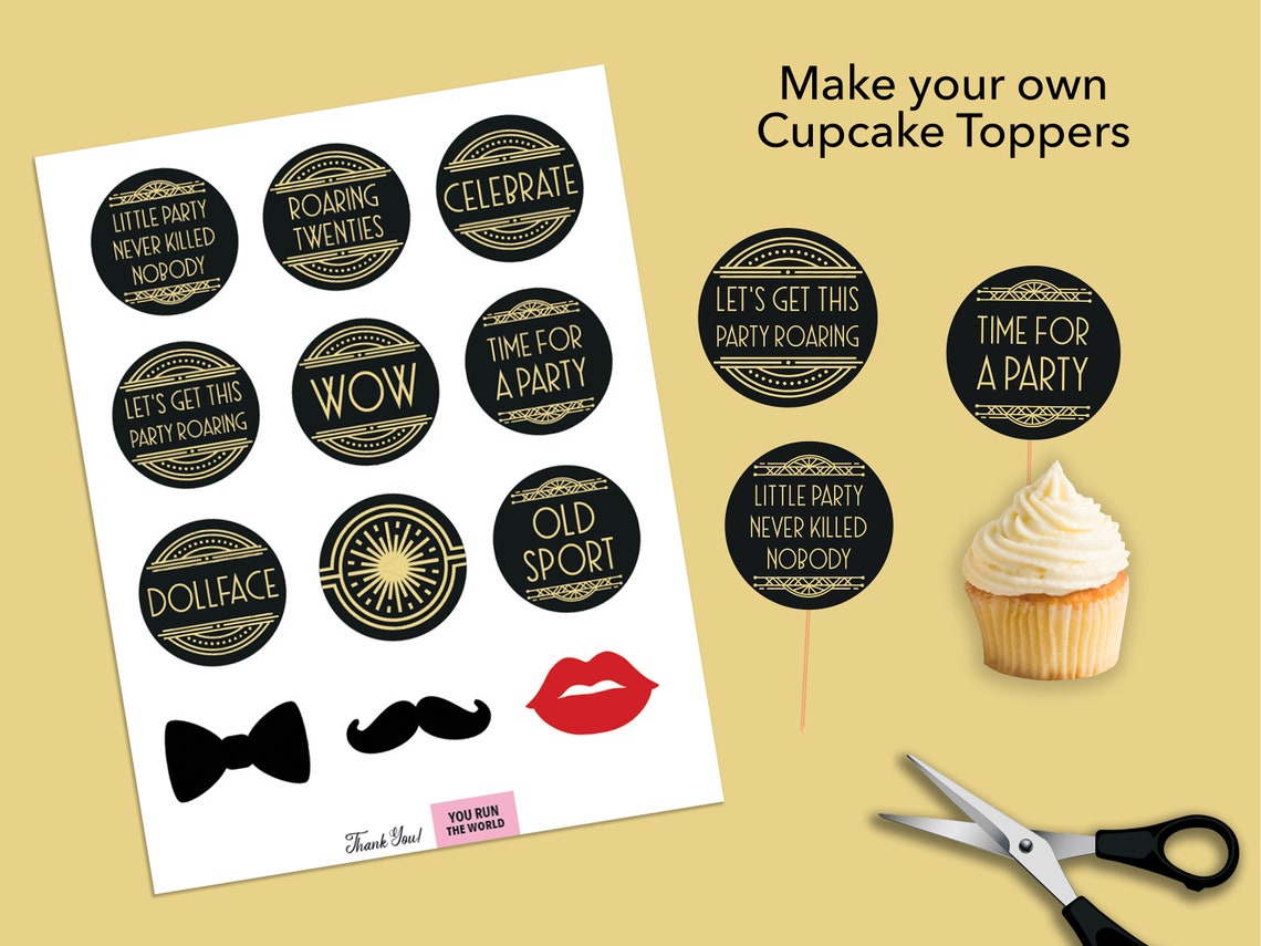 Great Gatsby Cupcake Toppers Great Gatsby Party Printable Great Gatsby ...