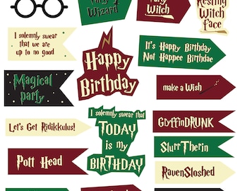 Accesorios para fotomatón de cumpleaños de magos, decoraciones para fiestas mágicas (PDF)