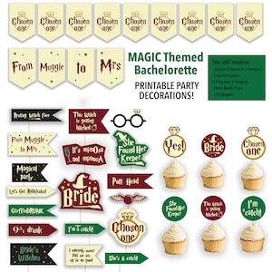 Wizard Bachelorette Party Bundle Magic themed Party Pack Magic Bridal shower Witch Bachelorette HP Bachelorette Photo booth props print