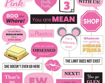 Mean Girls Party Photo Booth Props The Plastics Party decor Mean Girls photo props Printable Pink decorations Instant download DIY Pink