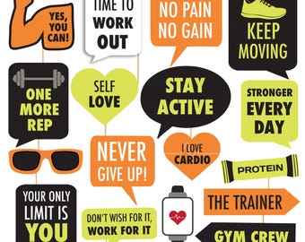 Fitness Gym Photobooth Props: Workout Party Decorations (Printable)
