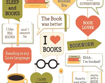 Book Lover Day Photo Booth Props, Printable Reading Party Decor (PDF)