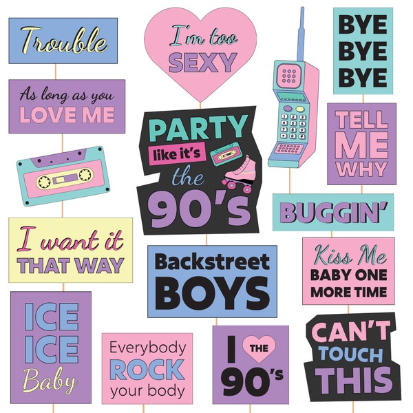 90s Party Photo Booth Props printable Backstreet Boys Party props Retro Birthday Party Vintage Party decorations instant download