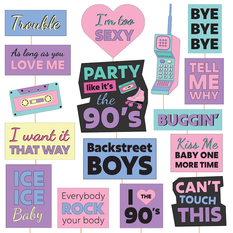 90s Party Photo Booth Props Printable Backstreet Boys Party Props Retro ...