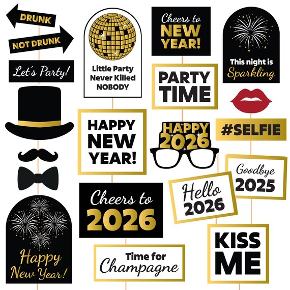 35-delige Nieuwjaars Fotorekwisieten 2026 - Feestelijke Photo Props Voor Nieuwjaarsdecoratie En Feestjes