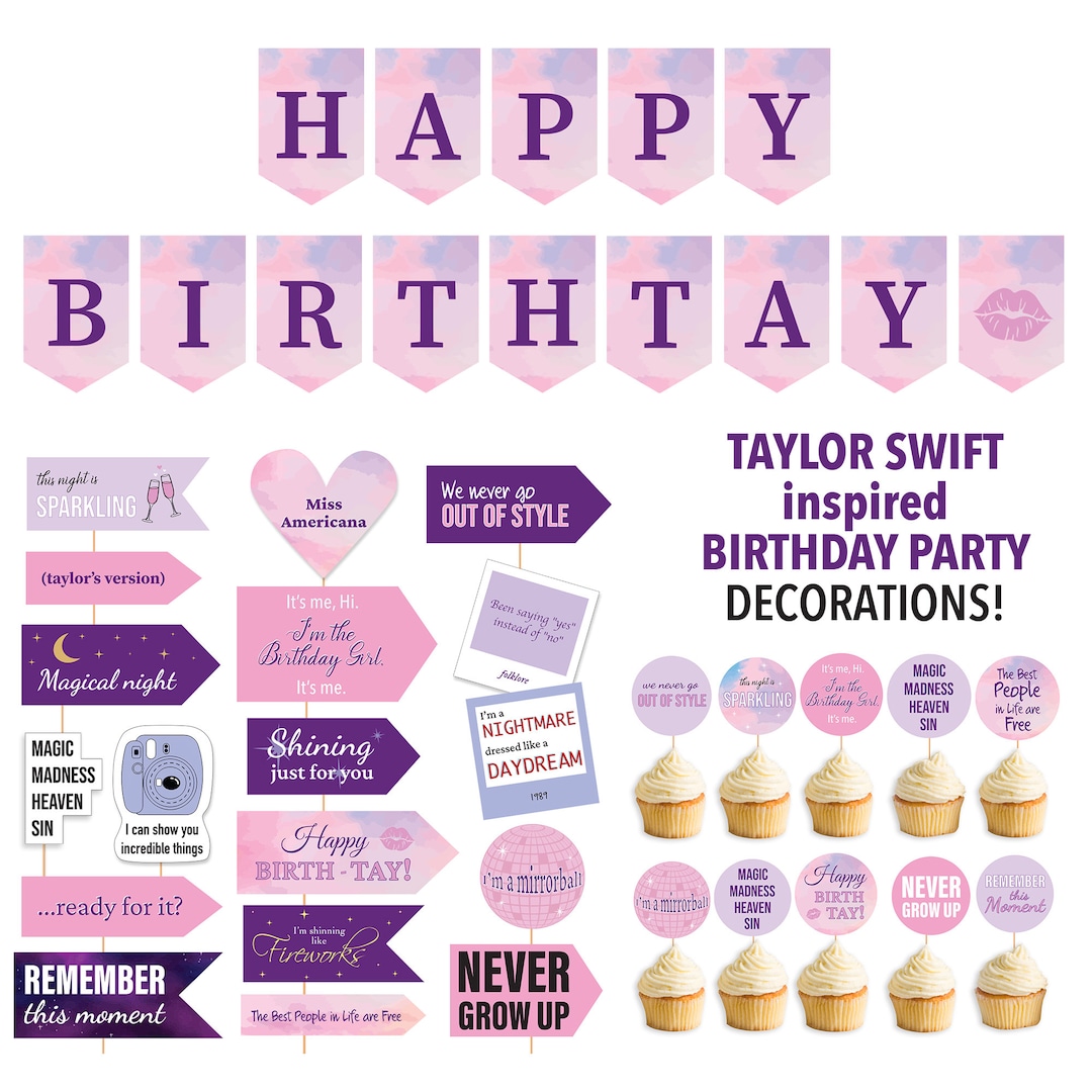 Taylor Swift Birthday Party Decorations, Swiftie Party Pack, Bday Girl