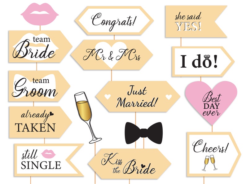 Wedding Photo Booth Props Printable Wedding Props Neutral Wedding Party ...
