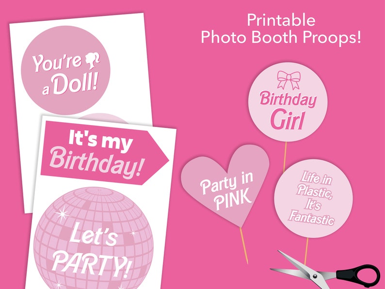 Doll Birthday Party Photo Booth Props Birthday Girl Pink Doll Party