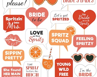 Aperol Spritz Junggesellinnenparty Photo Booth Requisiten, Brautdusche, Beide to be Hen Party Printables