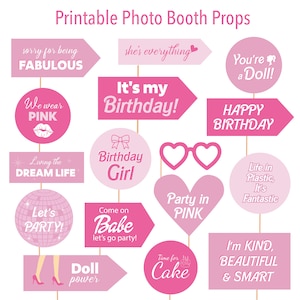 Doll Birthday Party Photo Booth Props Birthday Girl Pink Doll party Printable Decorations Fashion Doll Happy Birthday props Instant download