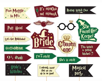 Wizard Bachelorette Photo booth props Magic themed photo props Bridal shower party Bachelorette party printable decorations HP Party decor