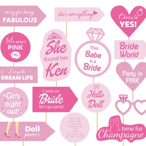 Accessoires de cabine photo EVJF, poupée rose, douche nuptiale, décorations imprimables, poupée de mode, décoration de fête de poule, mariée pour faire la fête