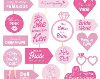 Doll Bachelorette Party Photo Booth Props: Pink Bridal Shower Decor (PDF)