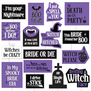 Accesorios espeluznantes para fotomatón de despedida de soltera, fiesta prenupcial con temática de películas de terror, despedida de soltera "Bride or Die" (descarga en PDF)