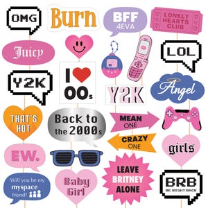 2000s party photo booth props Printable Y2K party photo props Back to the 2000s party decorations DIY photobooth props Fun Party decor