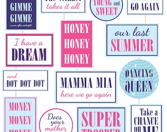 Mamma Mia Photo stand props Fiesta disco ABBA Decoraciones imprimibles MamaMia Birthday Party Mama Mia Dancing Queen Party Descarga instantánea