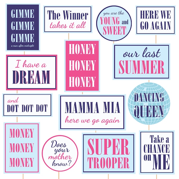 Mamma Mia Photo booth props Disco party ABBA Printable decorations MamaMia Birthday Party Mama Mia Dancing Queen Party Instant download