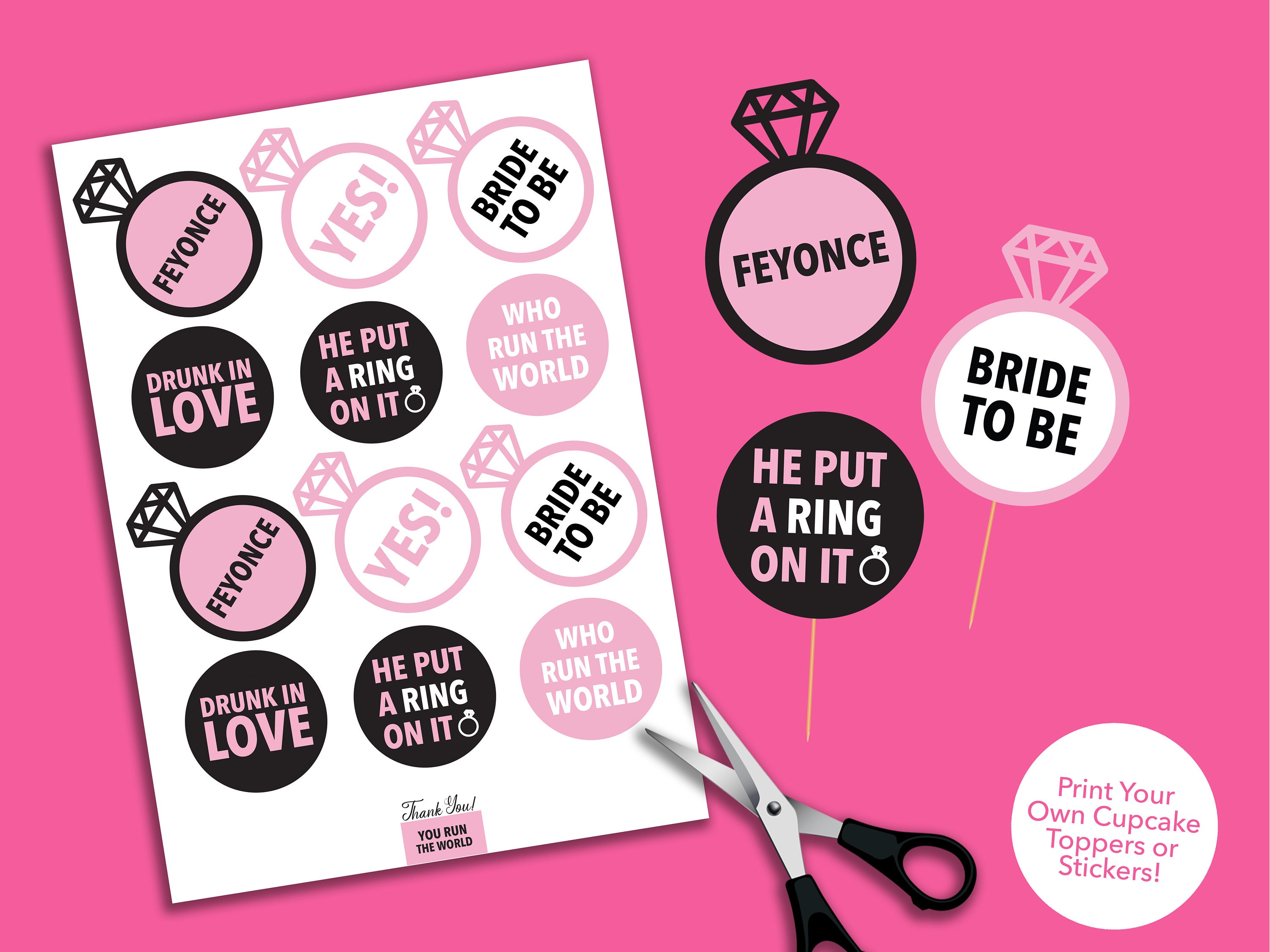 Beyonce Bachelorette Party Cupcake Toppers Printable Beyonce ...