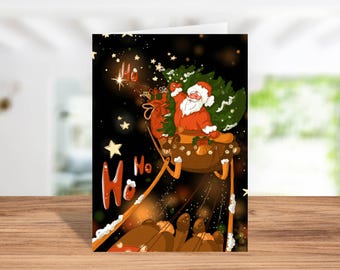 Instant Download  Digital Greeting Card with Santa Clause "Ho - Ho - Ho"  -  Merry Christmas!