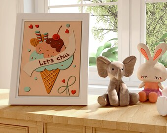NURSERY PRINTS,  Nursery Decor and instant download  Prints, Delicious Ice Cream with Let's Chill Phrase, Playroom Decor, Pastel Colors