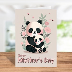 Carte de voeux bonne fête des mères, téléchargement immédiat, famille de panda mignon, imprimable, carte de fête des mères Mama Panda, animal mignon, carte numérique