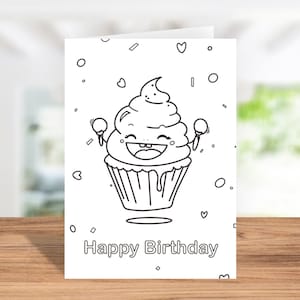 Instant Download Coloring Card, Digital Greeting Card, Coloring Greeting Card -  Happy Birthday