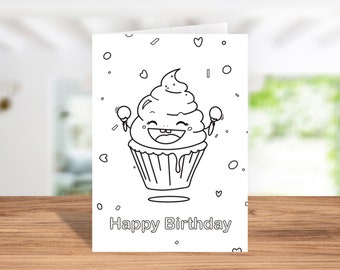 Instant Download Coloring Card, Digital Greeting Card, Coloring Greeting Card -  Happy Birthday
