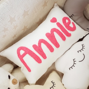 Personalized Punch Needle Baby Pillow, Custom Throw Pillow, Baby Room Cushion, Baby Shower Gift, New Baby Girl Gift, Personalized Name Gifts