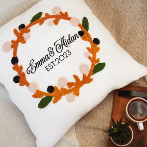 Personalized Punch Needle Couple Pillow, Custom Embroidered Engagement Gift, Housewarming Gift, Decorative Throw Pillow, Wedding Gift Ideas