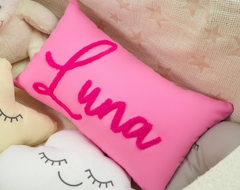 Personalized Name Punch Needle Pillow, Monogrammed Baby Pillowcase, Preppy Room Decor, Girls Bedroom Decor, Birthday Gift, Custom Cushion