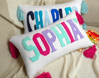 Personalized Gift Embroidered Punch Needle Pillow, Home Decor, Custom Baby Name Pillow, Baby Shower Gift, Newborn Gift, Dorm Room Decor Gift