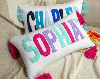 Personalized Punch Needle Pillow, Custom Name, Nursery Decor