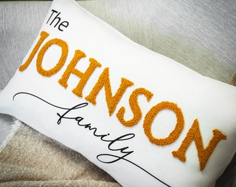 Wedding Gift Monogrammed Punch Needle Embroidered Throw Pillow, Housewarming Gift, New Home Gift, Couple, Custom Pillow, Personalized Gift