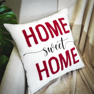 Personalized Sweet Home Embroidered Punch Needle Pillow, Custom New Home Gift, Housewarming Gift, Gift for Couple, Custom Wedding Monogram