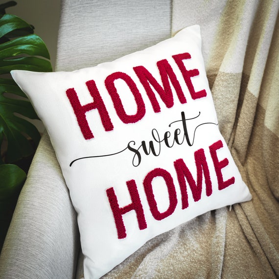 Personalized Sweet Home Embroidered Punch Needle Pillow Custom New Home Gift Housewarming Gift Gift for Couple Custom Wedding Monogram Etsy