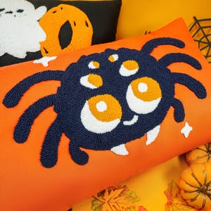 Cute Halloween Punch Needle Embroidered Pillow, Halloween Decorations, Fall Autumn Home Decor, Throw Pillow, Lumbar Pillow, Holiday Decor