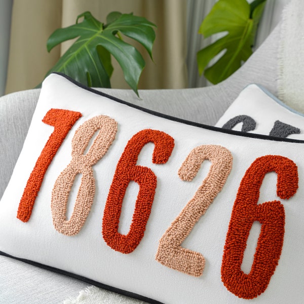 Cuscino con codice postale, regalo per l'inaugurazione della casa, cuscino personalizzato con ricamo a punzone, regalo personalizzato per la nuova casa, cuscino personalizzato, regalo per la coppia, regalo per la prima casa