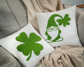 Cuscino gnomo ricamato per San Patrizio, trifoglio portafortuna, decorazione primaverile irlandese