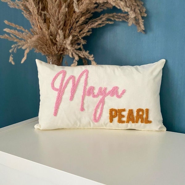 Personalized Baby Room Decor, Baby Girl Nursery Pillow, Custom Pillow Cover, Personalized Pillow, Punch Needle, Girl Kid Gift, Boy Kid Gift