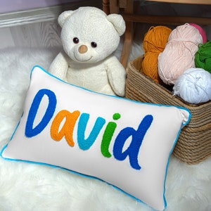 Personalized Punch Needle Baby Name Pillow, Custom Monogram Pillow, Nursery Decor, Newborn Gift, Kids Bedroom Decor Throw Pillow, Baby Gift