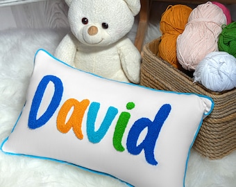 Personalized Punch Needle Baby Name Pillow, Custom Monogram Pillow, Nursery Decor, Newborn Gift, Kids Bedroom Decor Throw Pillow, Baby Gift