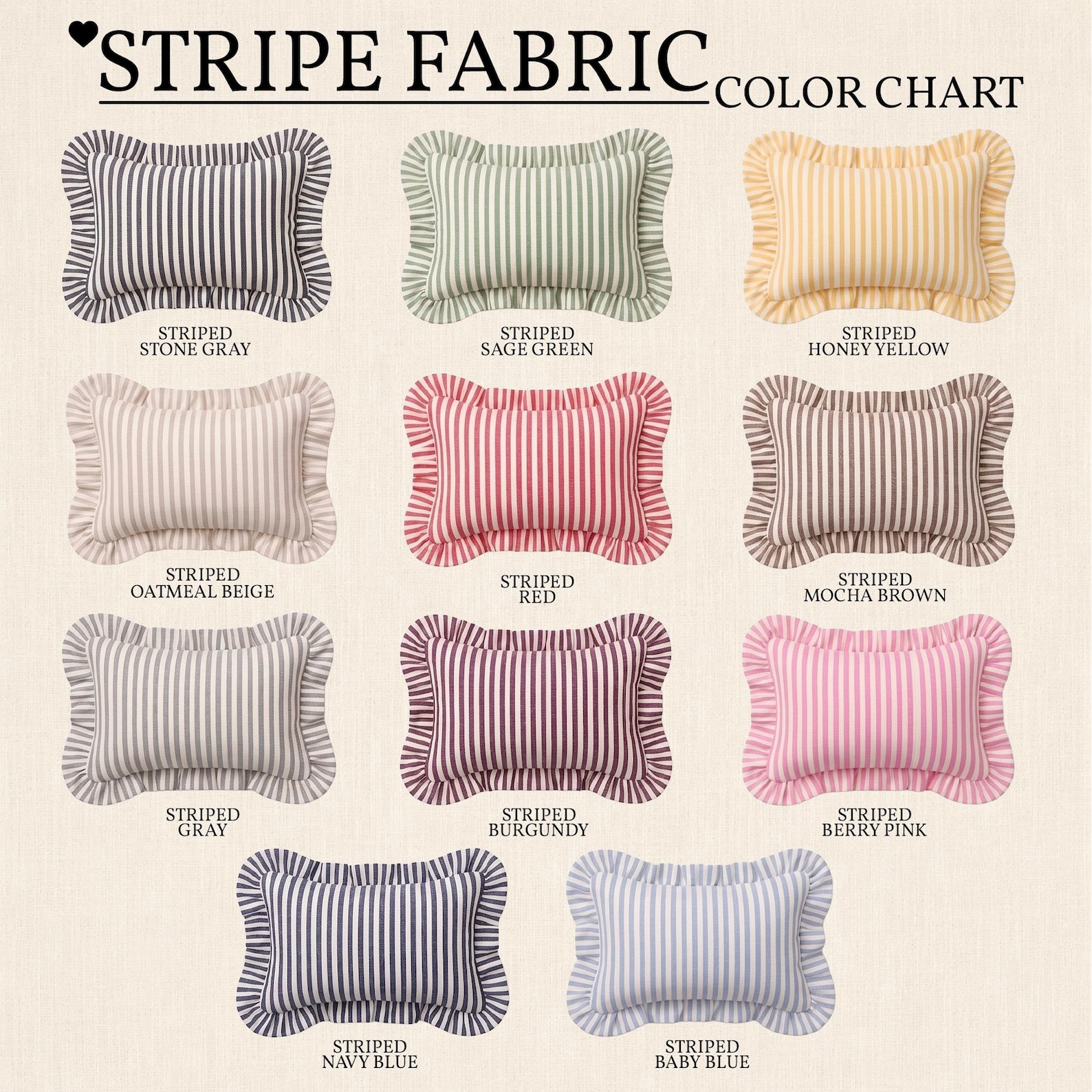 Personalized Striped Ruffled Punch Needle Throw Pillow