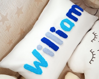 Embroidered Name Pillow, Punch Needle Monogram, Nursery Decor