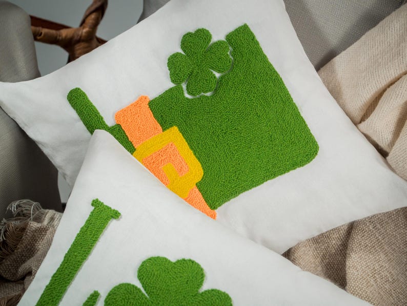 Embroidered Irish Luck Lumbar Pillow, St Patricks Day Decor image 4