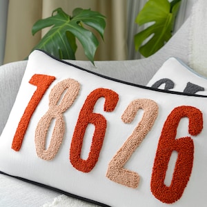 Custom Embroidered Lumbar Pillow - Personalized Punch Needle Name Pillow, Housewarming Gift