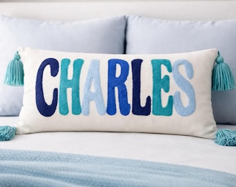 Custom Name Punch Needle Pillow, Embroidered Cotton Nursery Decor