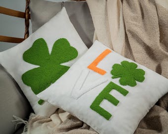 Cuscino con ricamo a punto croce a forma di trifoglio, decorazione irlandese personalizzata