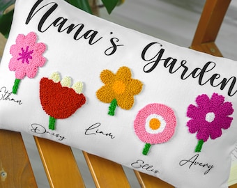 Nanas Garden Birh Flower Punch Needle Pillow, Grandmas Garden Names Personalize Pillow, Mothers Day Gift, Personalized Gift, Custom Mom Gift